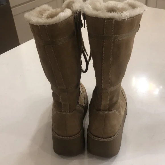 Women's Tan Fur-Lined Boots Ellemenno Klondike tall boots Tan size 7.5 winter - Picture 3 of 9